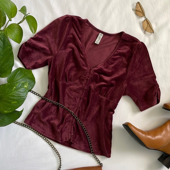 American Rag Tops - American Rag Velvet Button Up Top